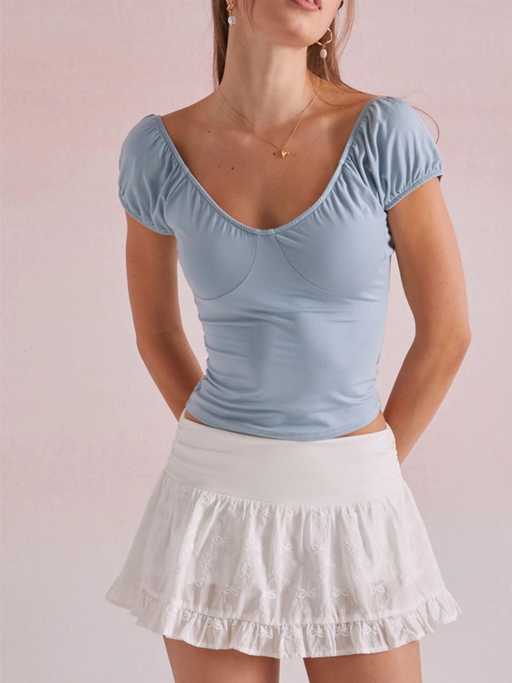 NWOT Baby Blue Beverly and Beck Daisy Corset T-Shirt